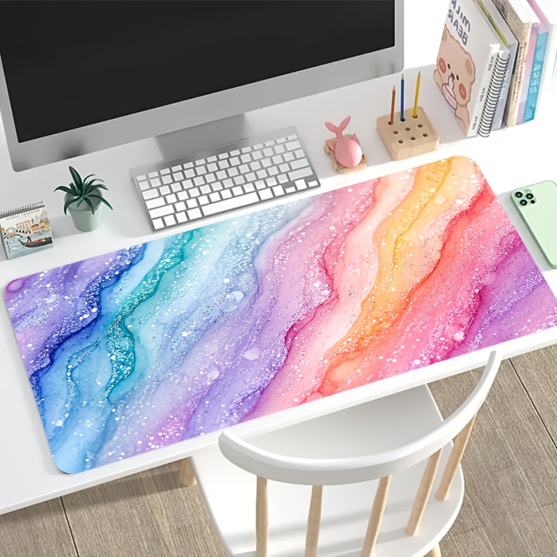 Desk Setup Tech - Vibrant Rainbow Glitter Marble Large Mouse
