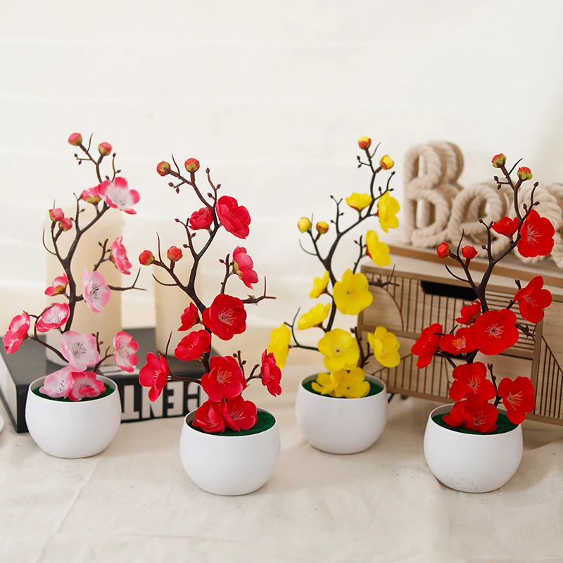 Desk Setup Plant - Simulation Plum Flower Pot Plant Artificial