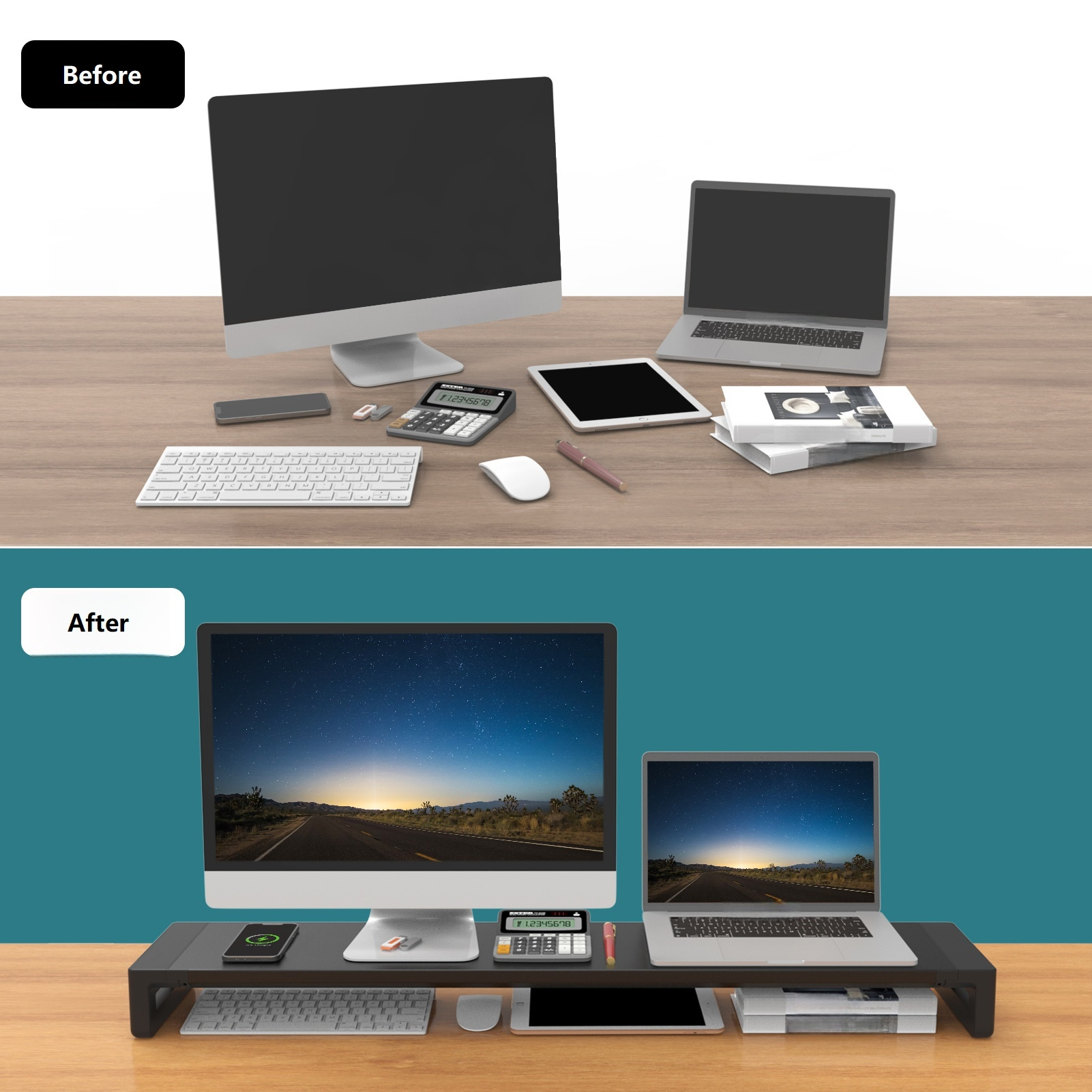 Dual Monitor Stand Riser, Exte - Dual Monitor Desk Setup ulasan dan harga