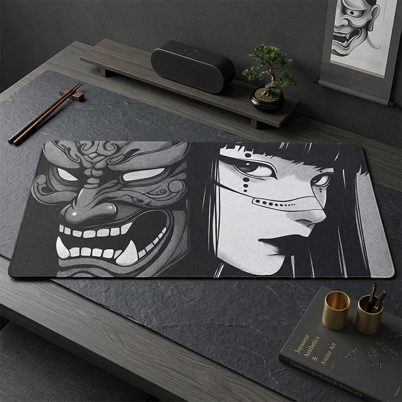 Japanese Oni Mask Anime Mouse  - Desk Setup Black And White ulasan dan harga