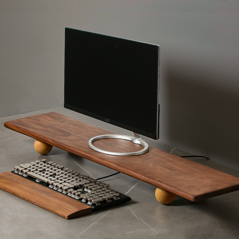 Natural Wood Desktop Riser Dua - Dual Monitor Desk Setup ulasan dan harga
