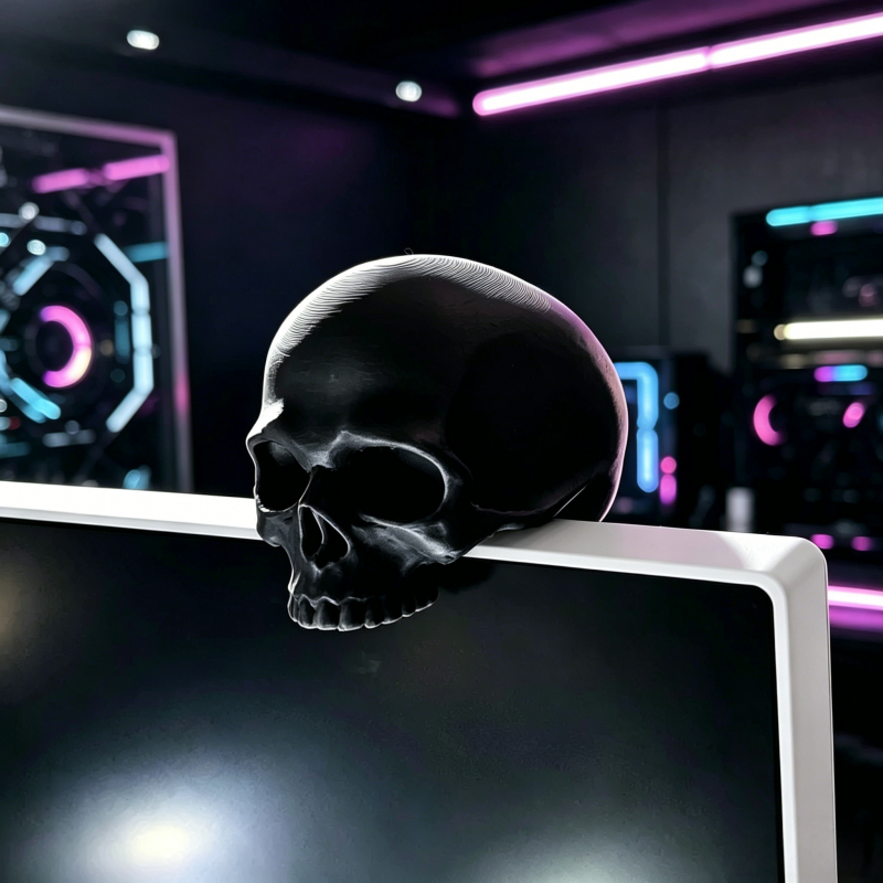 Skull Monitor Ornament, Gothic - Desk Setup Black And White ulasan dan harga