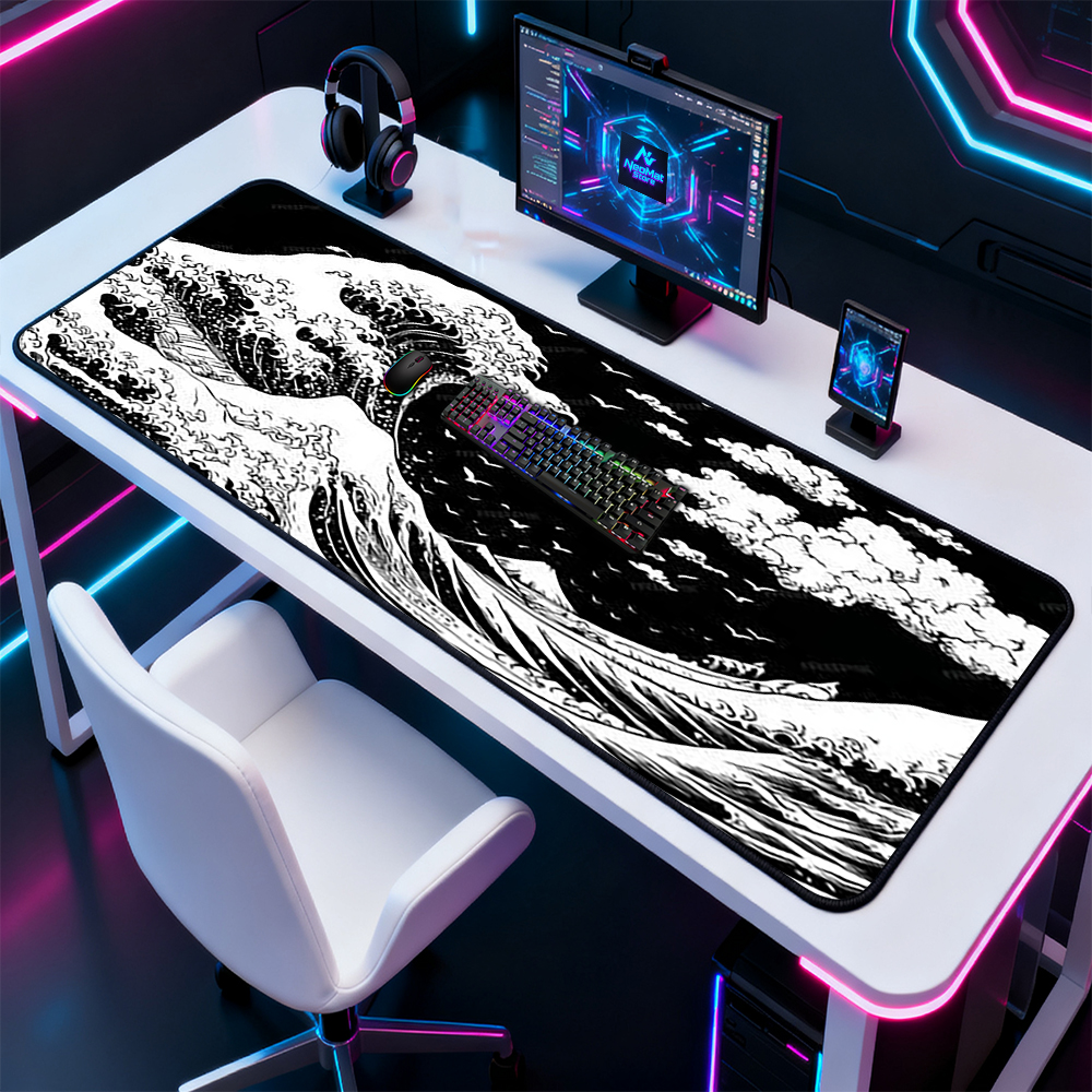 Great Wave Mouse Pad Kanagawa  - Desk Setup Black And White ulasan dan harga