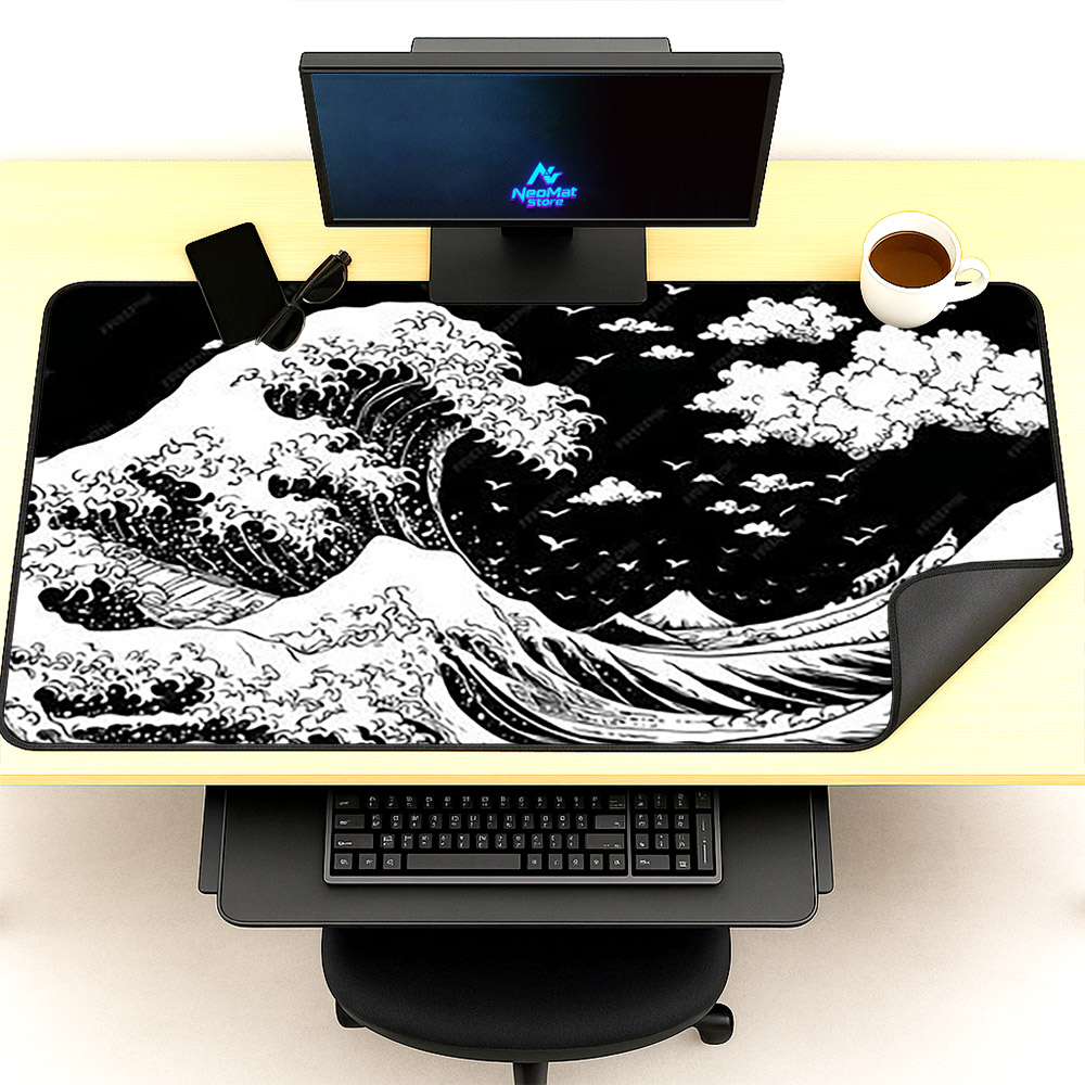 Great Wave Mouse Pad Kanagawa  - Desk Setup Black And White ulasan dan harga