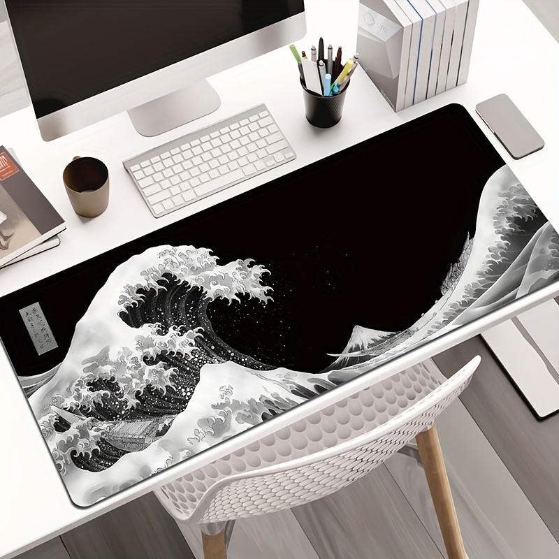 Festive Ukiyo-e Wave Mouse Pad - Desk Setup Black And White ulasan dan harga