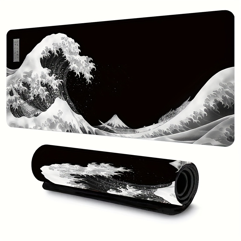 Festive Ukiyo-e Wave Mouse Pad - Desk Setup Black And White ulasan dan harga