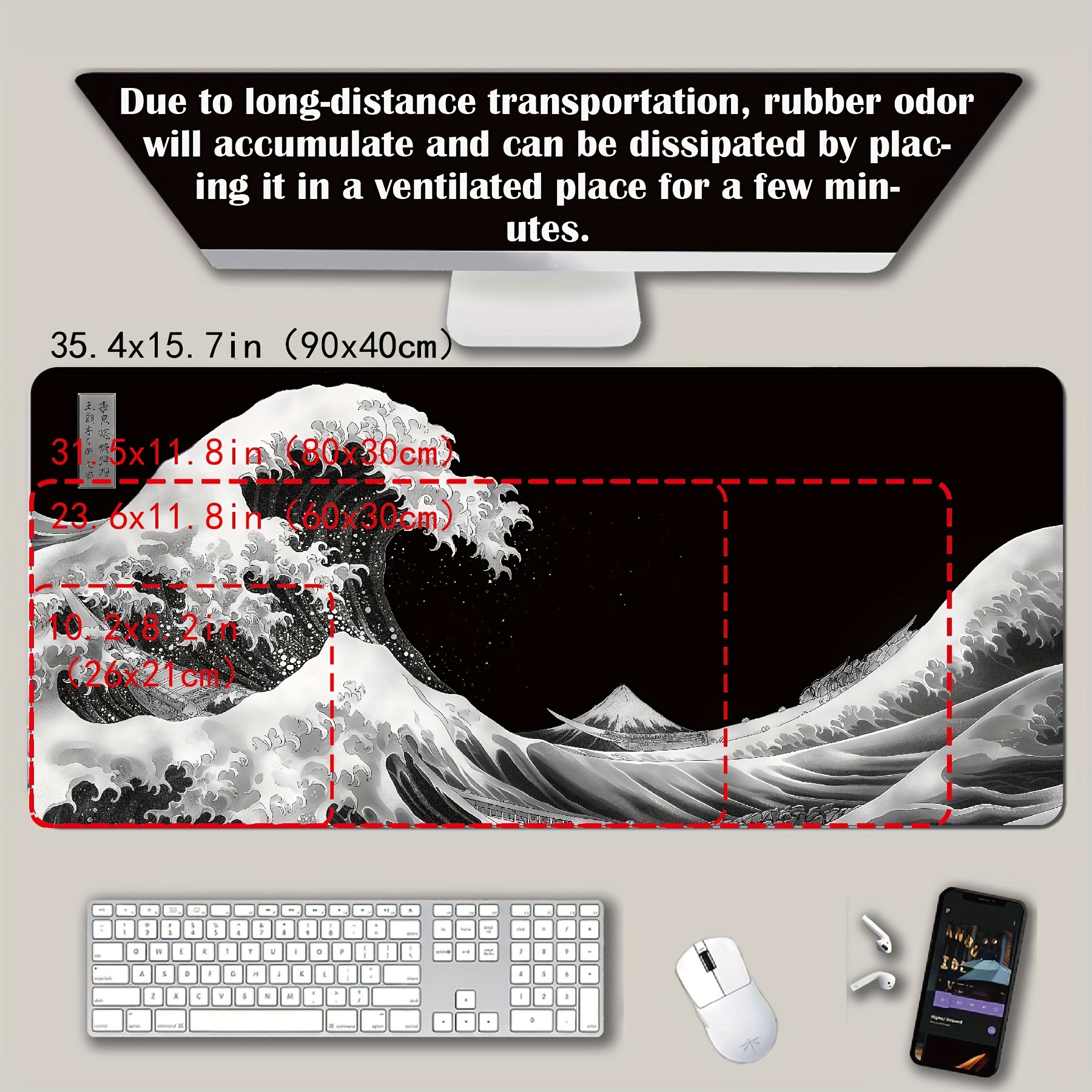 Festive Ukiyo-e Wave Mouse Pad - Desk Setup Black And White ulasan dan harga