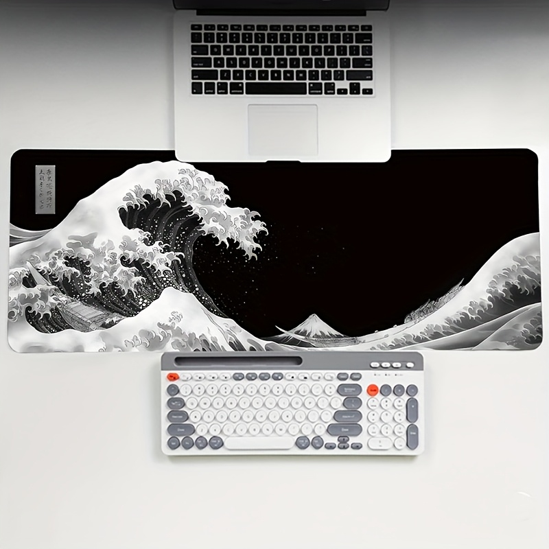 Festive Ukiyo-e Wave Mouse Pad - Desk Setup Black And White ulasan dan harga