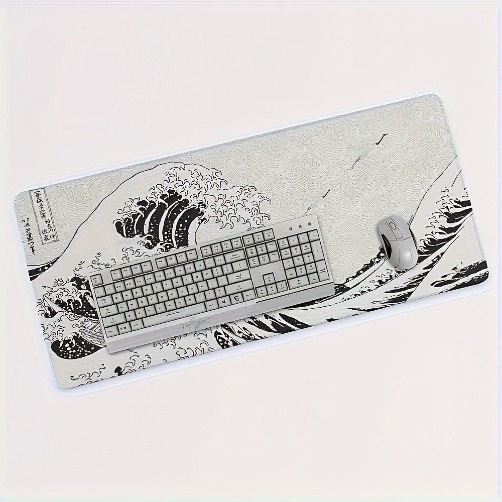 Black White Wave Art Desk Mat  - Desk Setup Black And White ulasan dan harga