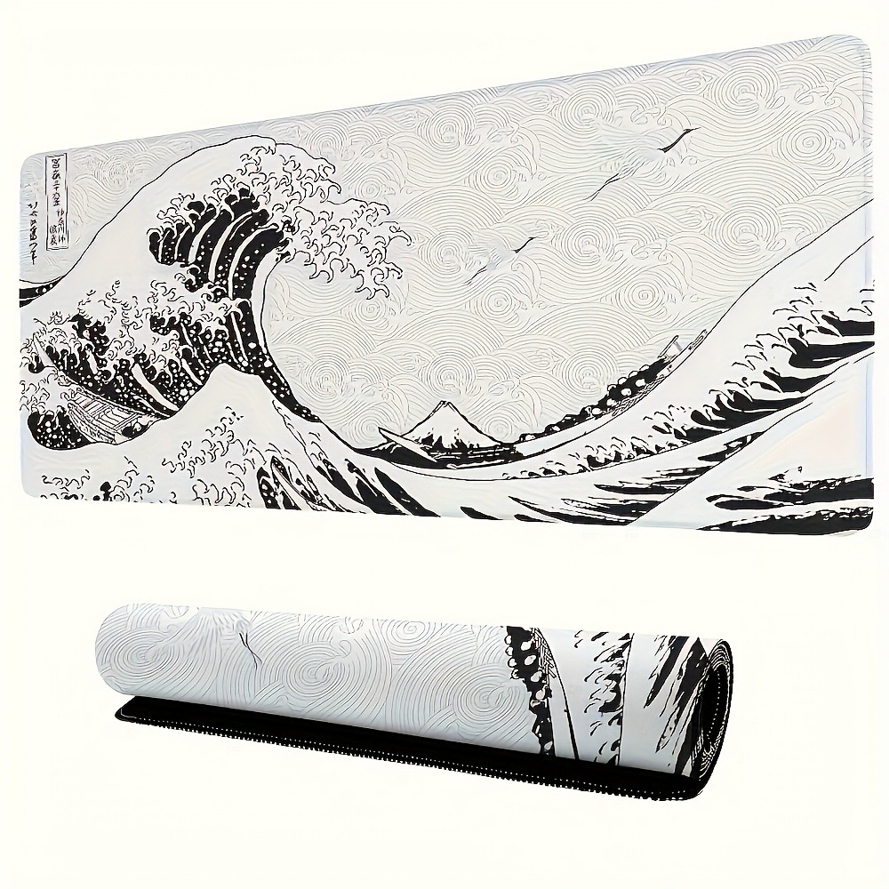 Black White Wave Art Desk Mat  - Desk Setup Black And White ulasan dan harga
