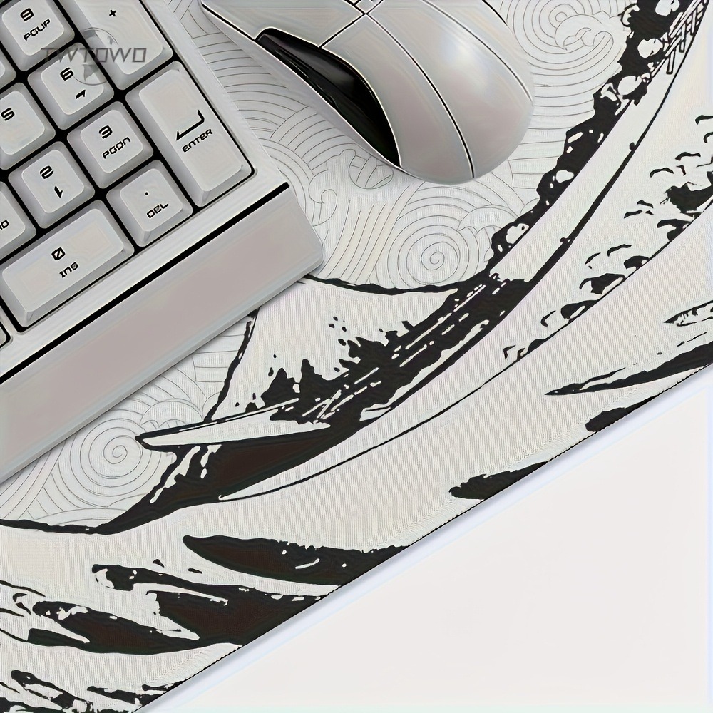 Black White Wave Art Desk Mat  - Desk Setup Black And White ulasan dan harga