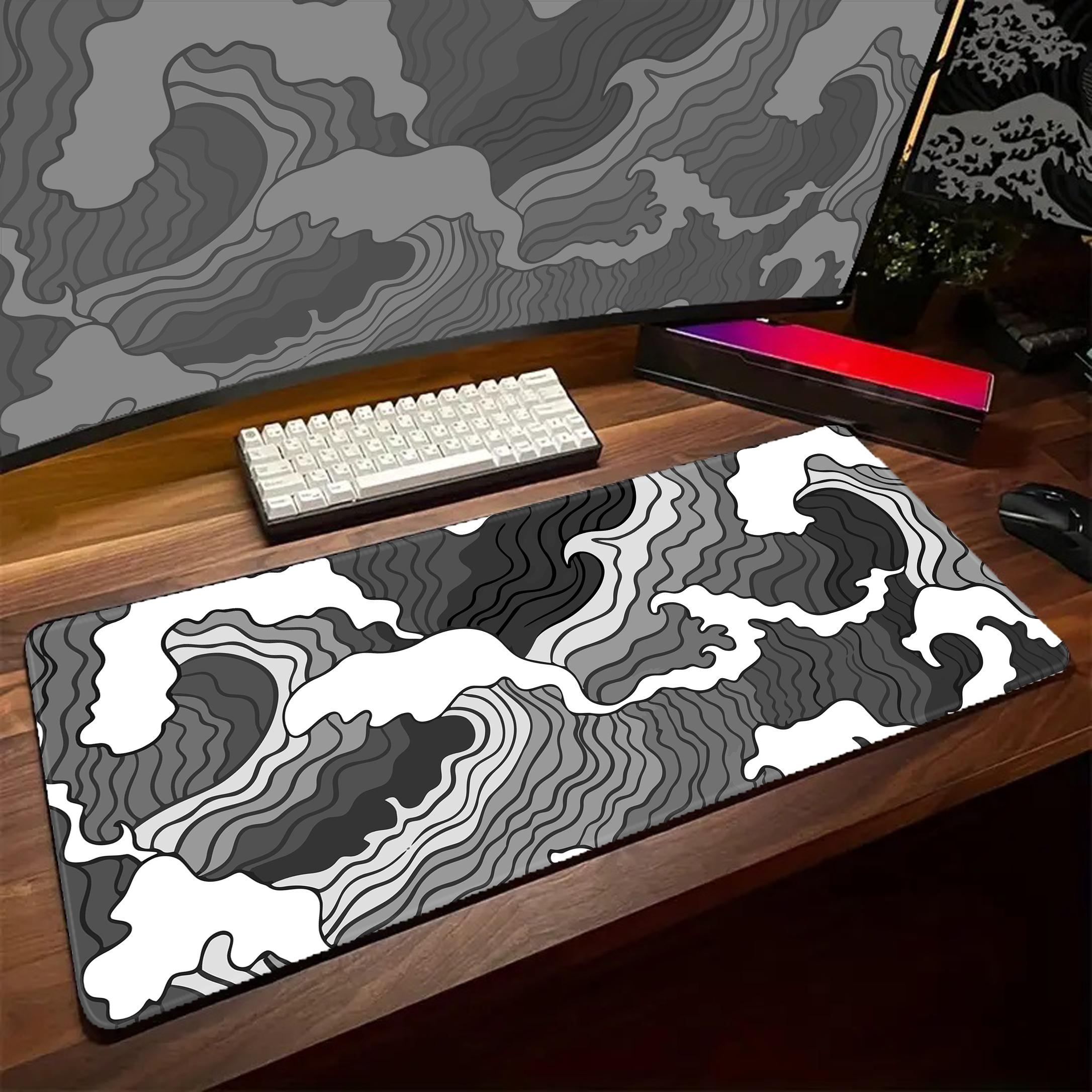 Game Mousepad Large Black and  - Desk Setup Black And White ulasan dan harga