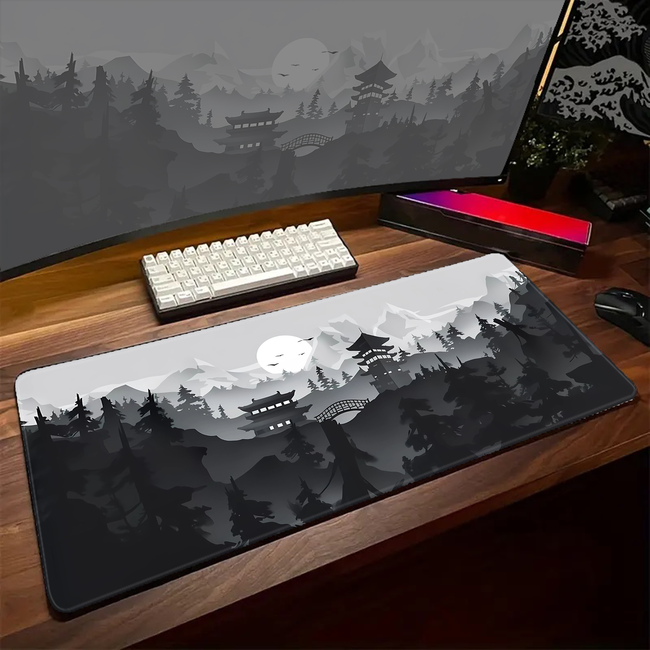 Game Mousepad Large Black and  - Desk Setup Black And White ulasan dan harga