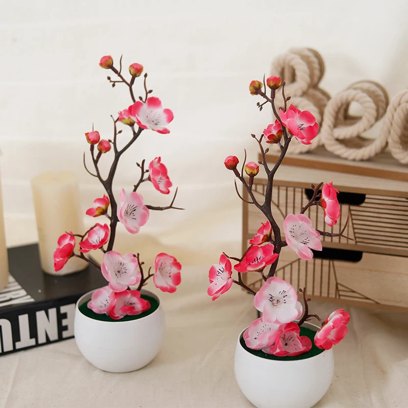 Simulation Plum Flower Pot Pla - Desk Setup Plant ulasan dan harga
