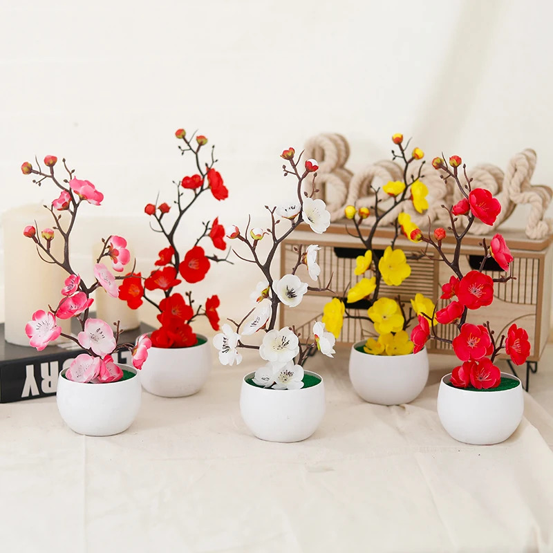 Simulation Plum Flower Pot Pla - Desk Setup Plant ulasan dan harga