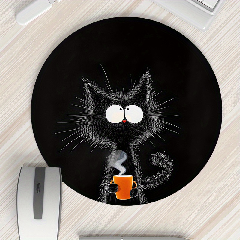 Black Cat Round Mouse Pad Dura - Desk Setup Tech ulasan dan harga