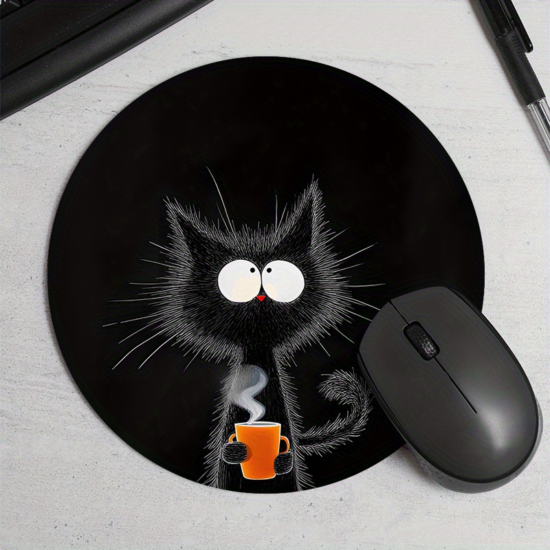 Black Cat Round Mouse Pad Dura - Desk Setup Tech ulasan dan harga